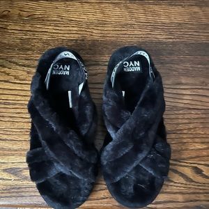 Madden NYC Furry Black Sandals